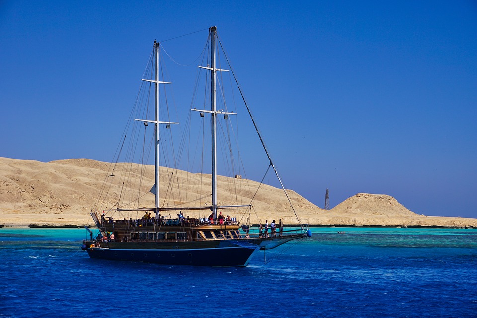 Sky, Sea, Ship, Sailing Vessel, Island, Sand, Beach